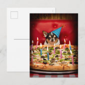 Invitation Carte Postale Pizza d'anniversaire Chihuahua (Devant / Derrière)