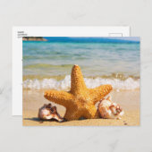 Invitation Carte Postale Plage avec Fête des mariées Starfish et Seashells (Devant / Derrière)