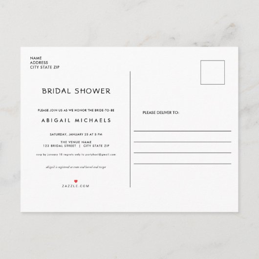 Invitation Carte Postale Plage avec Fête des mariées Starfish et Seashells (Dos)