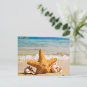 Invitation Carte Postale Plage avec Fête des mariées Starfish et Seashells (Debout devant)