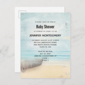 Invitation Carte Postale Plage côtière avec bateau et phare Invitat (Devant / Derrière)