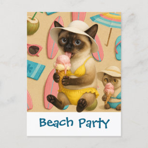 Invitation Carte Postale Plage de la CAT Party sur le thème des amoureux de