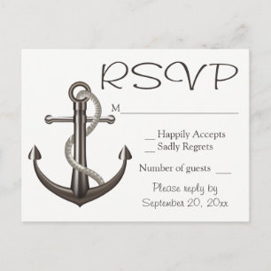 Invitation Carte Postale Plage du Mariage de Ancre de navire Brown RSVP Nau
