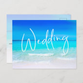 Invitation Carte Postale Plage mariage Océan Bleu Sable Destination Moderne (Devant / Derrière)
