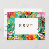 Invitation Carte Postale plage tropical flamingo mariage fête rsvp (Devant / Derrière)