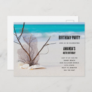 Invitation Carte Postale Plage tropicale aux coquillages blancs Anniversair