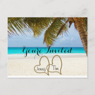 Invitation Carte Postale plages amour coeurs mariée branches vous êtes invi