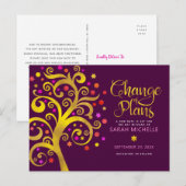 Invitation Carte Postale Plan de changement Bat mitzvah Bourgogne Gold Tree (Devant / Derrière)