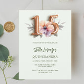 Invitation Carte Postale Plancéanère rose de pêche à l'or vert floral