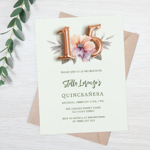 Invitation Carte Postale Plancéanère rose de pêche à l'or vert floral
