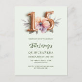 Invitation Carte Postale Plancéanère rose de pêche à l'or vert floral (Devant)