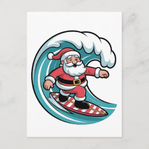 Invitation Carte Postale Planche de surf drôle de Noël Santa surfant