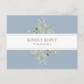 Invitation Carte Postale Planche Mariage bleu vert demande RSVP (Devant)