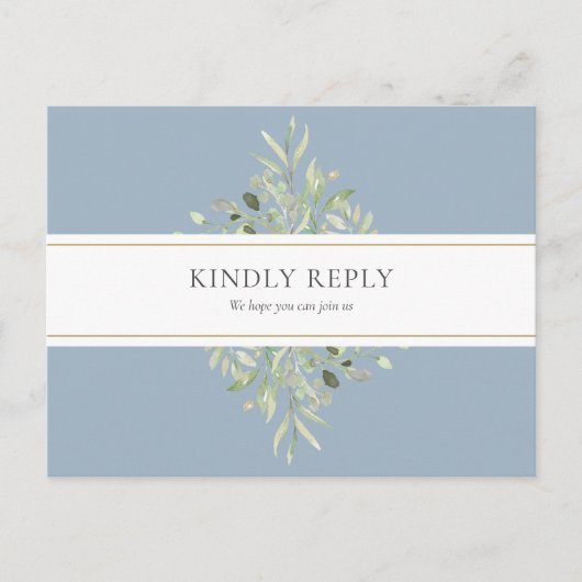 Invitation Carte Postale Planche Mariage bleu vert demande RSVP (Devant)