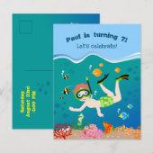 Invitation Carte Postale Plongée en apnée avec poissons tropicaux fête d'an (Devant / Derrière)