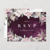 Invitation Carte Postale Plum et boho rose poussiéreux mariage rustique flo (Devant / Derrière)