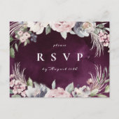Invitation Carte Postale Plum et boho rose poussiéreux mariage rustique flo (Devant)