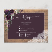 Invitation Carte Postale Plum Purple Floral Script dentelle Bois Mariage RS (Devant)