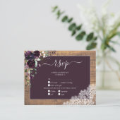 Invitation Carte Postale Plum Purple Floral Script dentelle Bois Mariage RS (Debout devant)