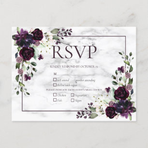 Invitation Carte Postale Plum Purple Marble cas Wedding RSVP invitati
