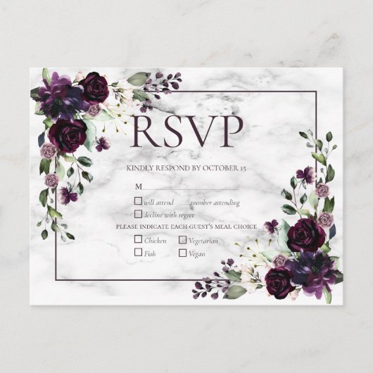Invitation Carte Postale Plum Purple Marble cas Wedding RSVP invitati (Devant)