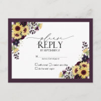 Plum Purple Tournesol Aquarelle Mariage RSVP