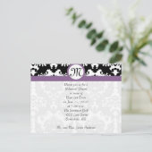 Invitation Carte Postale Plum Trim Black Damask Hearts Rehearsal Dîner (Debout devant)