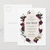 Invitation Carte Postale Plum violet Fête des mariées de couronne de fleurs (Devant / Derrière)