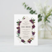 Invitation Carte Postale Plum violet Fête des mariées de couronne de fleurs (Debout devant)