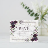Invitation Carte Postale Plum violet or marbre Mariage de automne Pas de me (Debout devant)