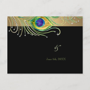Invitation Carte Postale Plumes de paon moderne Faux Jewel Scroll Swirl