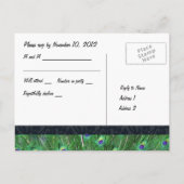 Invitation Carte Postale Plumes de paon vert RSVP (Dos)