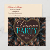 Invitation Carte Postale Plumes turquoises fractées Dîner de fête Invitatio (Devant / Derrière)