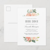 Invitation Carte Postale Poche et crème Aquarelle Fête des mariées florale (Devant / Derrière)