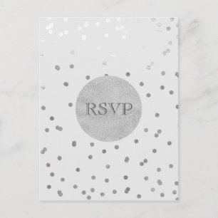 Invitation Carte Postale Points Confetti brillants gris clair et argent RSV