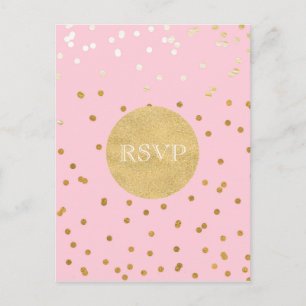 Invitation Carte Postale Points Confetti rose et or brillants Chic Moderne