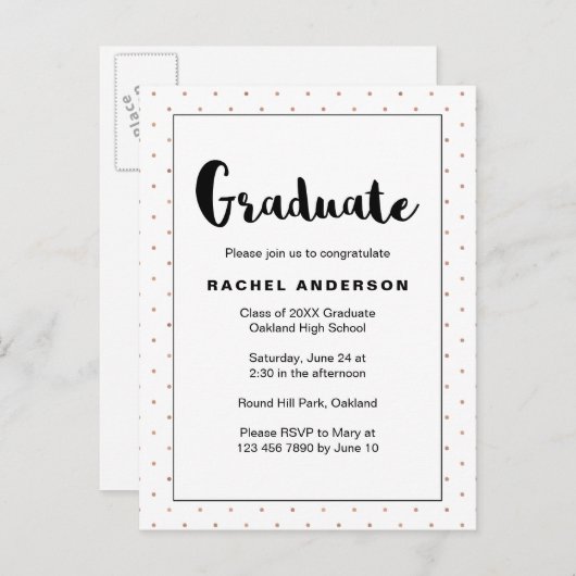 Invitation Carte Postale Points d'or Faux Noir et Blanc (Devant / Derrière)