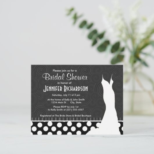 Invitation Carte Postale Pois noirs et blancs (Debout devant)