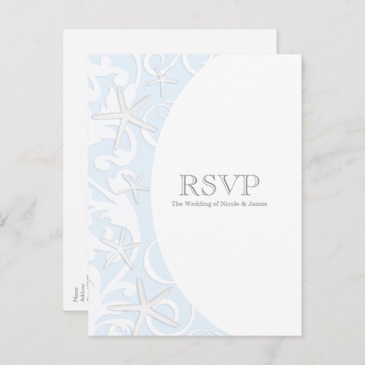 Invitation Carte Postale Poisson blanc Plage bleue Mariage élégant RSVP (Devant / Derrière)