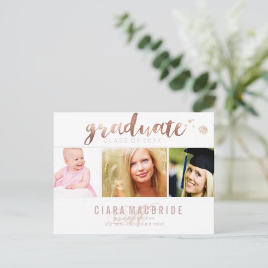 Invitation Carte Postale Police de script Gold PixDezines Graduation/Rose (Debout devant)