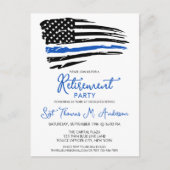 Invitation Carte Postale Police Mince Ligne Bleue Drapeau Parti de retraite (Devant)