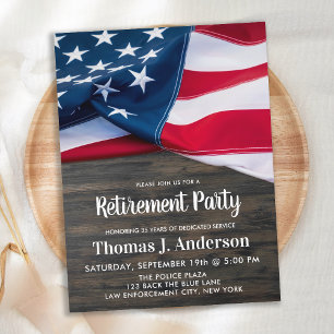 Invitation Carte Postale Police Officer Retirement Party American Flag