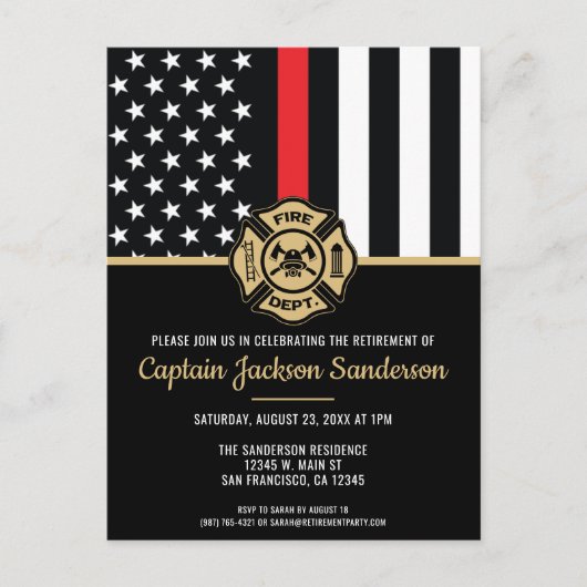 Invitation Carte Postale Pompier Pompier Service de retraite pompier (Devant)