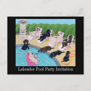 Invitation Carte Postale Poolside Party labradors peinture