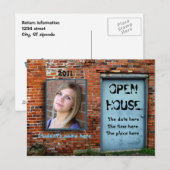 Invitation Carte Postale Porte bleue mur de briques maison ouverte (Devant / Derrière)