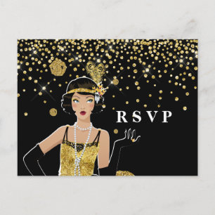 Invitation Carte Postale Porte fille 1920 flapper par RSVP