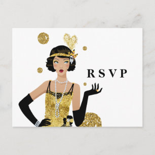Invitation Carte Postale Porte fille 1920 flapper par RSVP