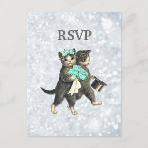 Invitation Carte Postale Posh Cats Mariage Argent Sparkle RSVP