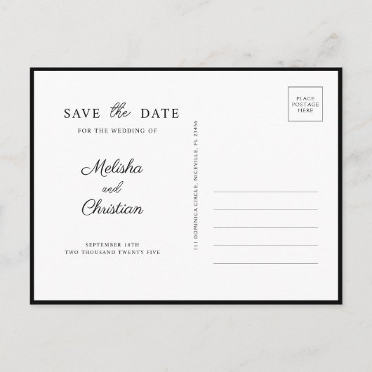 Invitation Carte Postale Postcar Enregistrer la date moderne horizontale (Dos)