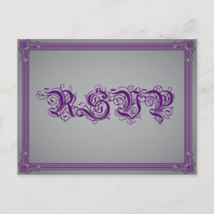 Invitation Carte Postale Poster violet et gris RSVP avec choix de boisson